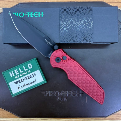 Pro-Tech TR-3 Integrity 3.5" Folding Knife w/ Red Reptile Texture Aluminum Handle