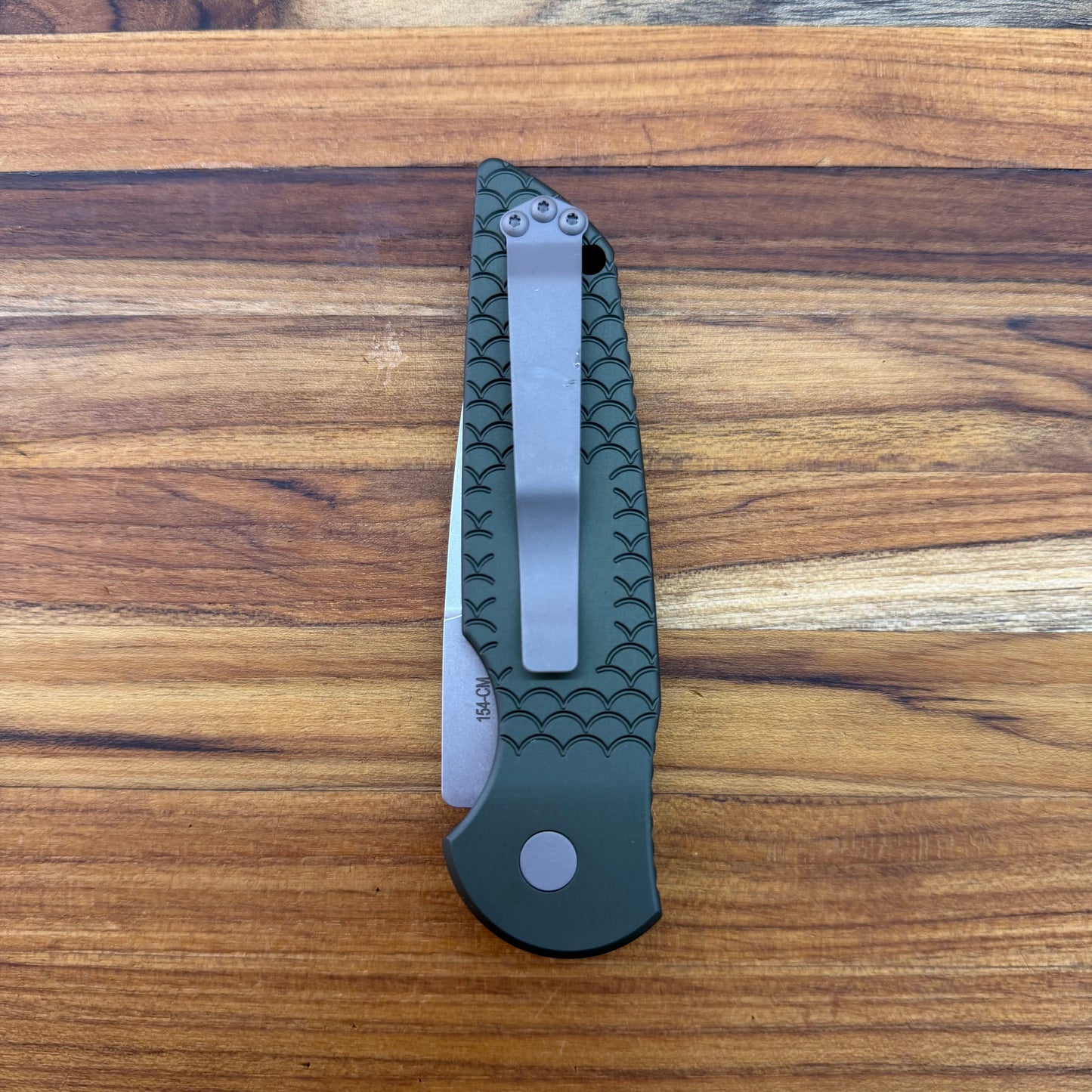 Pro-Tech TR-3 3.5" Auto w/ Green Fishscale Engraved Handle