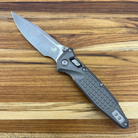 Microtech Socom Ram-Lok S/E 4" Folding Knife w/ Natural Clear Frag Aluminum Handle