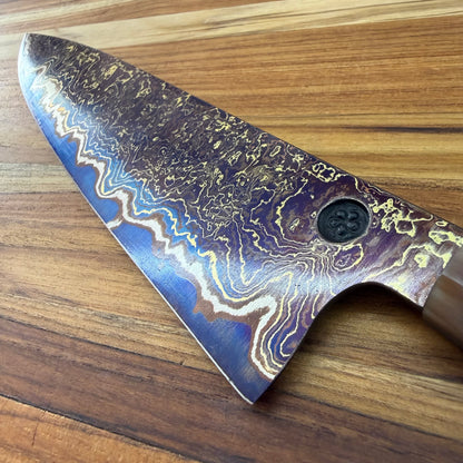 Tung Dao Custom 240mm (9.5")  Gyuto w/ Gold & Red Coppermai Damascus & Kháo Burl Wa Handle