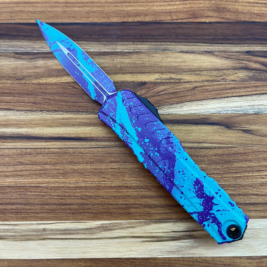 Microtech Signature Series Cypher II D/E 3.5" OTF w/ Baja/Purple Splatter Aluminum Handle