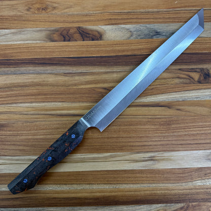 Meglio Blade Show Custom 10" PD#1 Sakimaru Sujihiki w/ S-Grind & Orange Dark Matter Carbon Fiber Handle