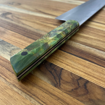 Running Man Forge Ready Series 170mm (6.75") Santoku w/ Green Maple Burl Handle