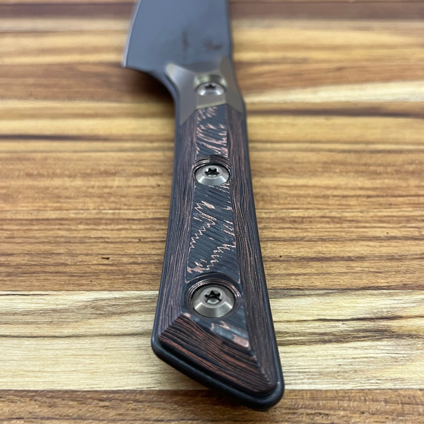 Microtech Signature Series Culinary 6" DLC Utility Knife w/ Bronze Titanium Bolster & Livewire Carbon Fiber Handle