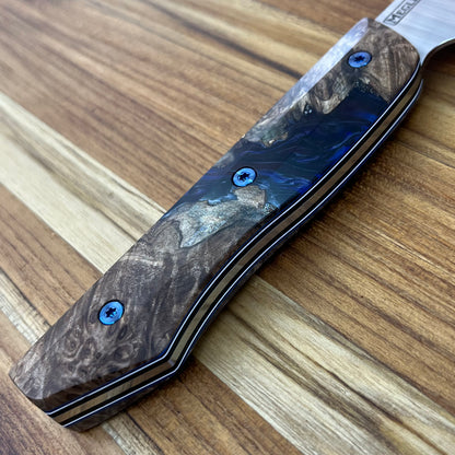 Meglio Blade Show Semi-Custom 6.5" Satin Kiritsuke w/ Spalted Maple Burl & Dark Blue Resin Handle
