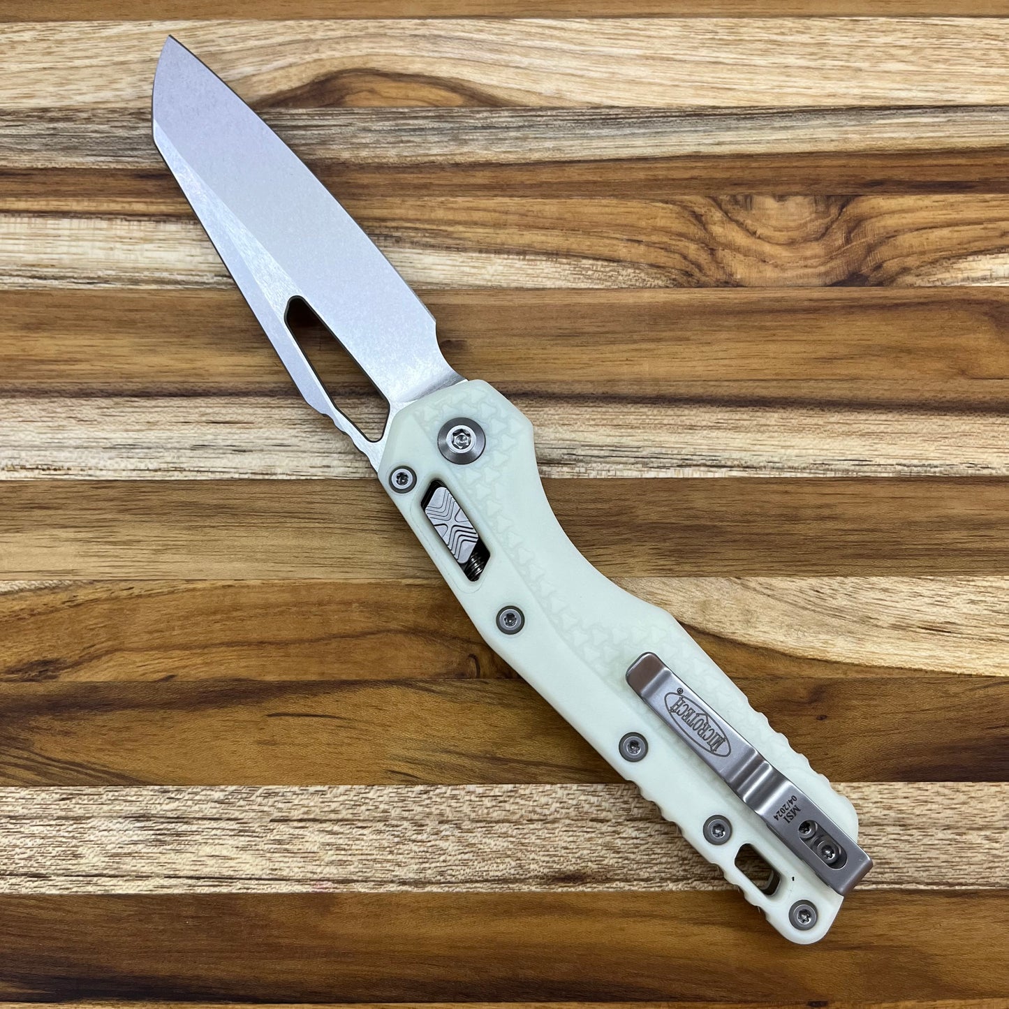 Microtech MSI S/E 3.85" Stonewash Folding Knife w/ RAM-LOK White & Tri-Grip Polymer Handle