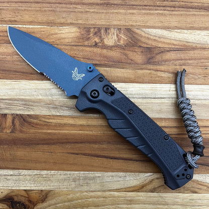 Benchmade Adira 3.5” Serrated Folding Knife w/ Tempest Gray Grivory Handle