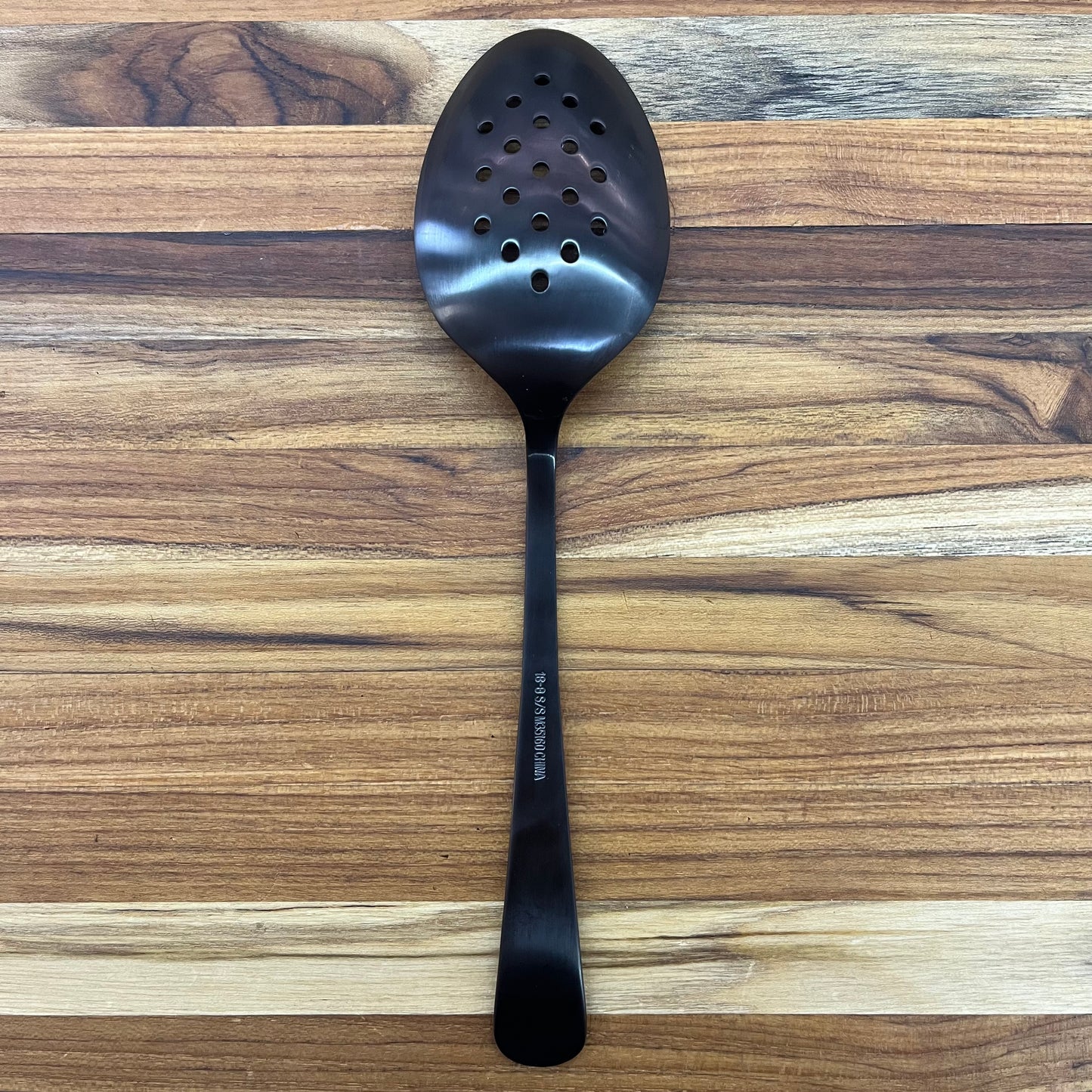 Mercer Tool 9" Matte Black Perforated Bowl Plating Spoon