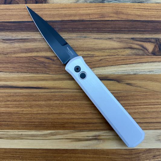 Pro-Tech Godfather 4" Auto w/ Black Blade &  Silver Aluminum Handle