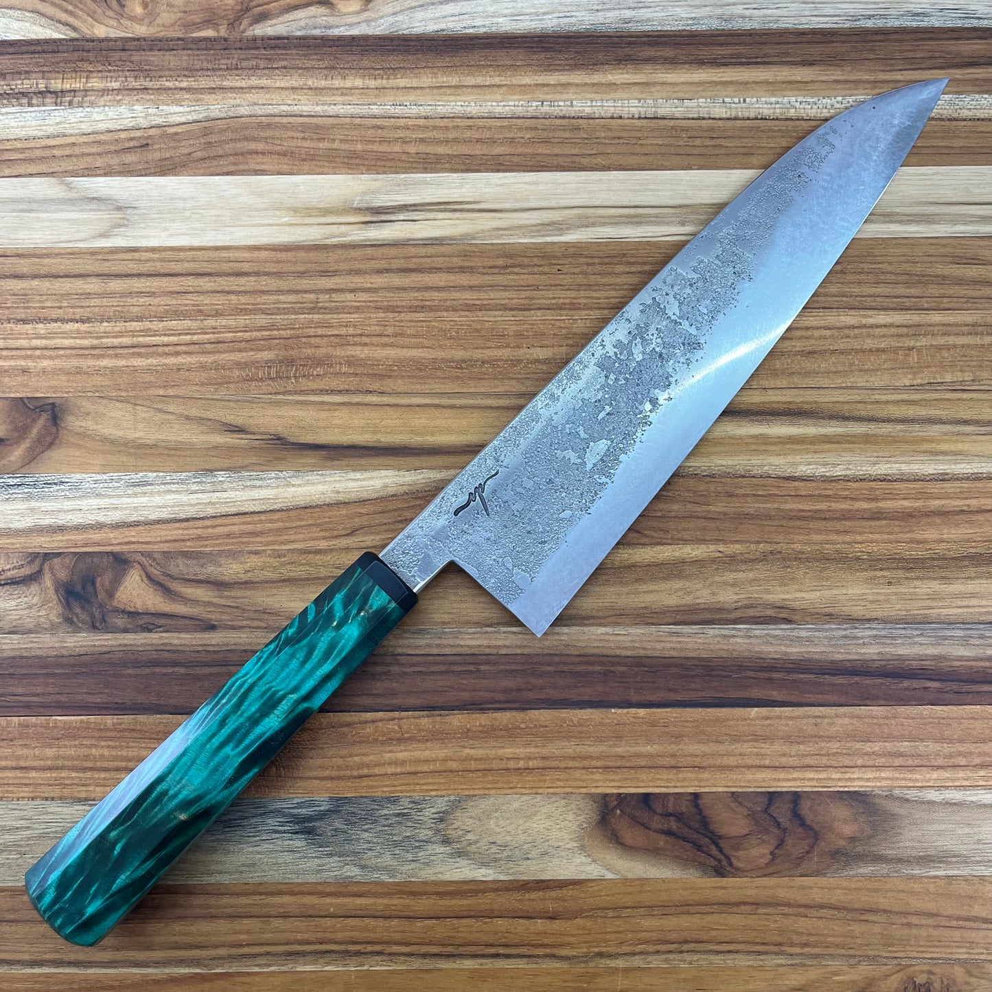 Patterson Forge Custom 230mm (9") Chef's Knife w/ Stabilized Green Maple Handle
