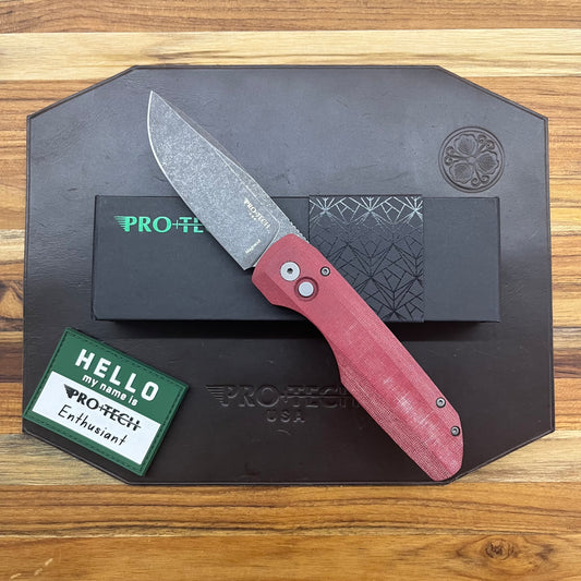 Pro-Tech Vero Synapse 3.5" Auto w/ Red Linen Micarta & Black Aluminum Handle