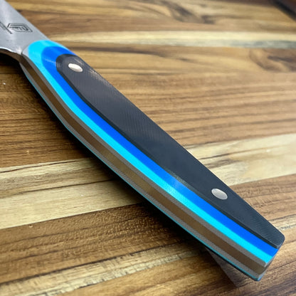 Patterson Forge Semi-Custom 200mm (8") Chef's Knife w/ Retro Blue TRD G10 Handle