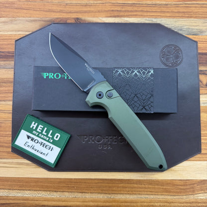 Pro-Tech Les George Rockeye 3.5" Auto w/ Black DLC Blade & Green Aluminum Handle