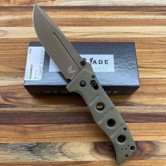 Benchmade Adamas 3.7" Folding Knife w/ OD Green G10 Handle & Nylon Sheath