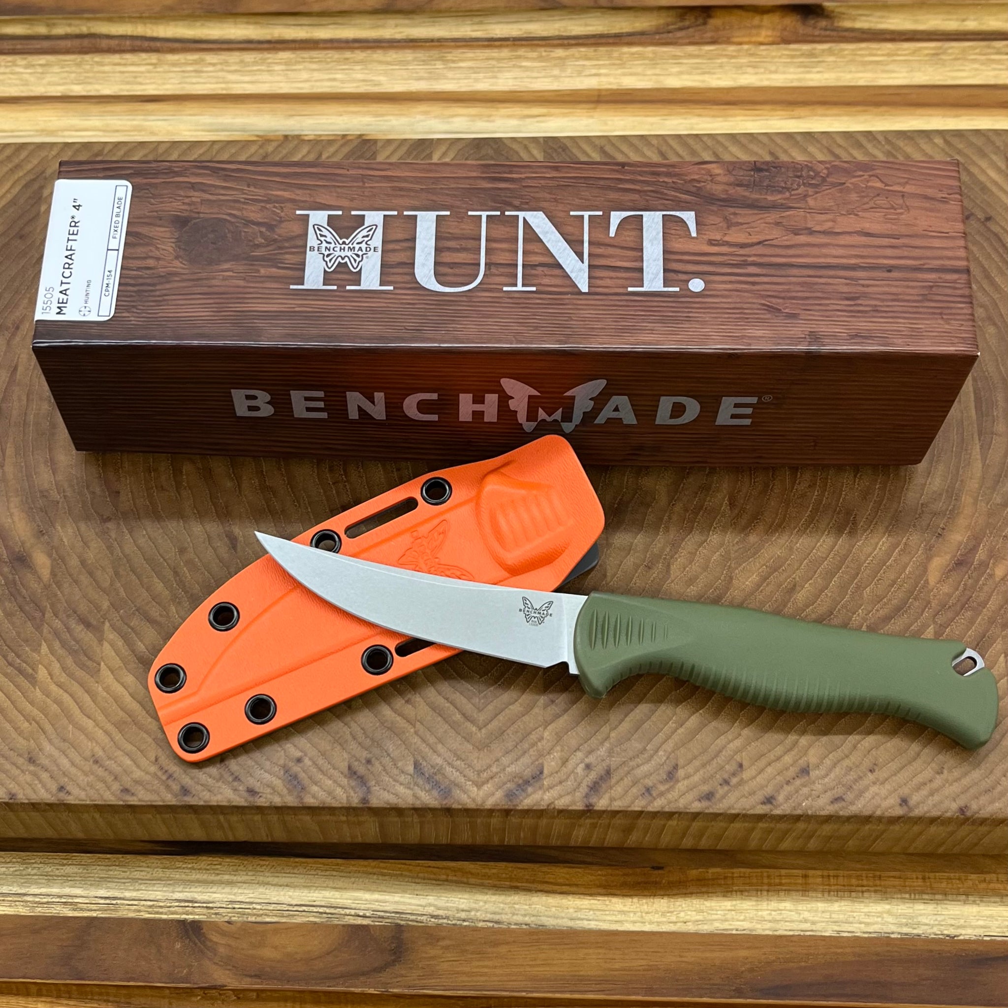 Benchmade Meatcrafter 4" Fixed Hunting Knife w/ Baltaron Sheath & Dark Olive Handle