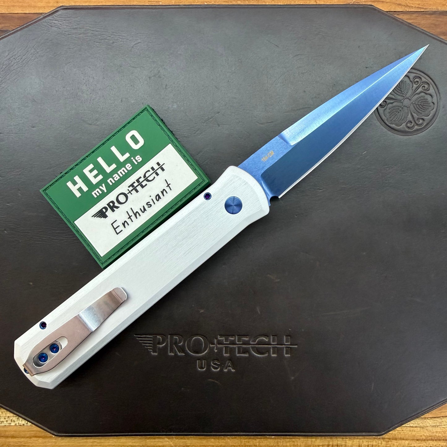 Pro-Tech Blade Show Godfather 4" Auto w/ Sapphire Blade & Satin Silver Aluminum Handle