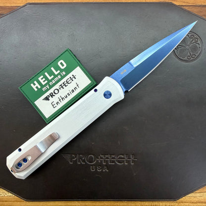 Pro-Tech Blade Show Godfather 4" Auto w/ Sapphire Blade & Satin Silver Aluminum Handle