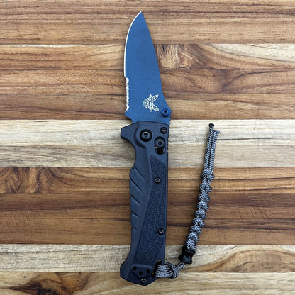 Benchmade Mini Adira 3.25” Serrated Folding Knife w/ Tempest Gray Grivory Handle