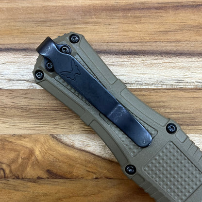 Benchmade Mini Claymore 3" Black D/E OTF Auto w/ Ranger Green Grivory Handle