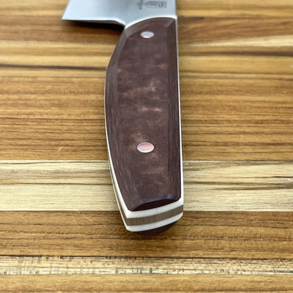 Patterson Forge Semi-Custom 165mm (6.5") Santoku w/ Vintage Brown Micarta Handle & White Linen Accent