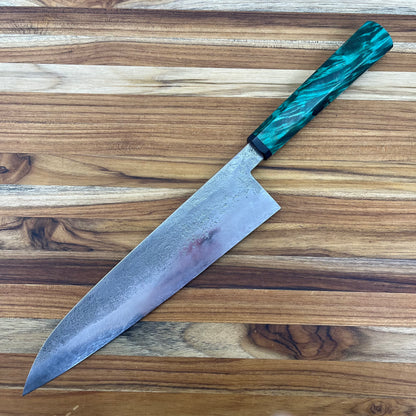 Patterson Forge Custom 230mm (9") Chef's Knife w/ Stabilized Green Maple Handle