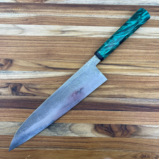 Patterson Forge Custom 230mm (9") Chef's Knife w/ Stabilized Green Maple Handle