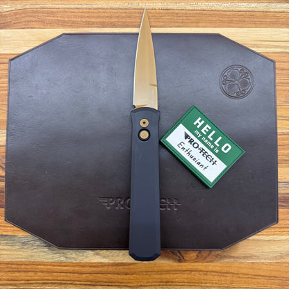 Pro-Tech Godfather 4" Auto w/ Tan Blade & Black Aluminum Handle