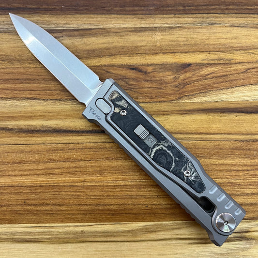 Reate EXO-M 3.25" Double Edge Gravity Knife w/ Burl Camo Handle