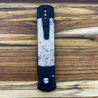 Pro-Tech Godfather 4" Auto w/ Black Aluminum Handle & Maple Burl Wood Inlay