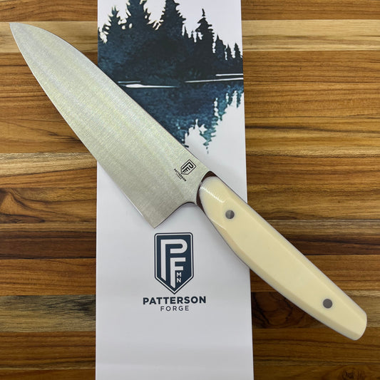 Patterson Forge Semi-Custom 165mm (6.5") Santoku w/ White Linen & Vintage Micarta Handle