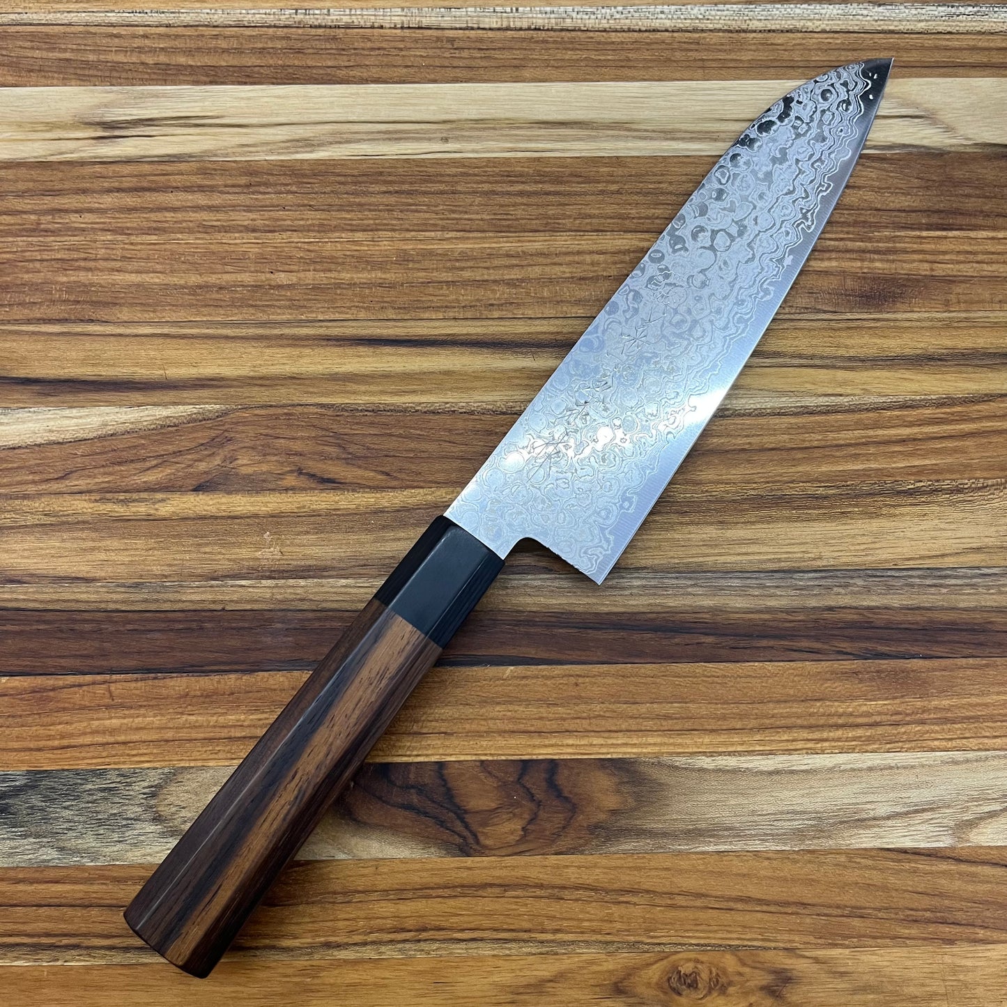 Kikuichi Nickel Warikomi Damascus 180mm (7") Santoku
