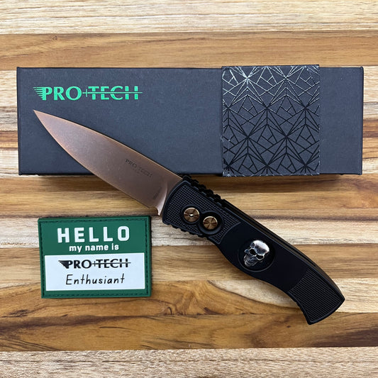 Pro-Tech TR-2 Rose Gold 3.5" PVD Auto w/ Shaw Skull Inlay