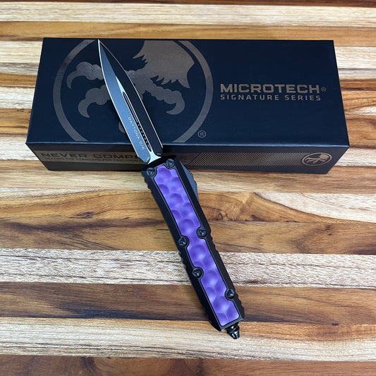 Microtech Signature Daytona D/E 3" Black OTF Auto w/ Purple Bubble Inlay Handle
