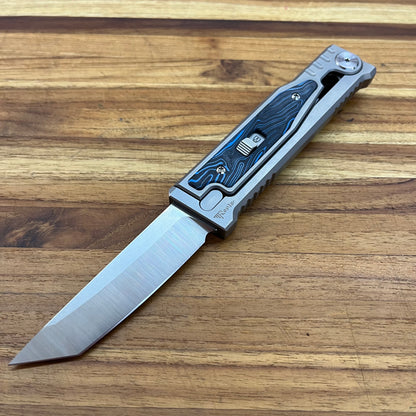 Reate EXO-M 3.25" Tanto Gravity Knife w/ Blue & Black Handle