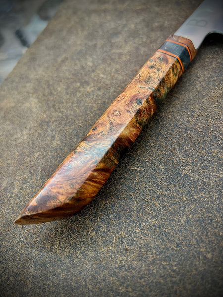 Baldwin Blades 7.75" Gyuto Kiritsuke in AEB-L and Orange/Black Birchwood