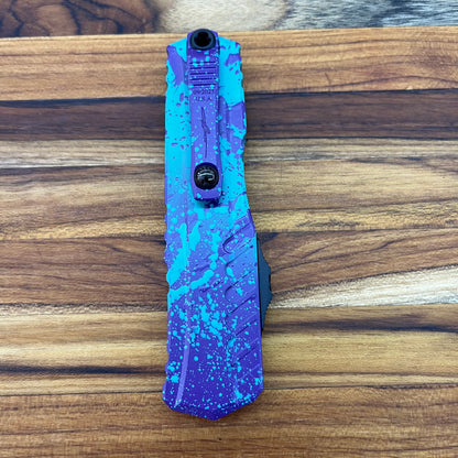 Microtech Signature Series Cypher II D/E 3.5" OTF w/ Baja/Purple Splatter Aluminum Handle