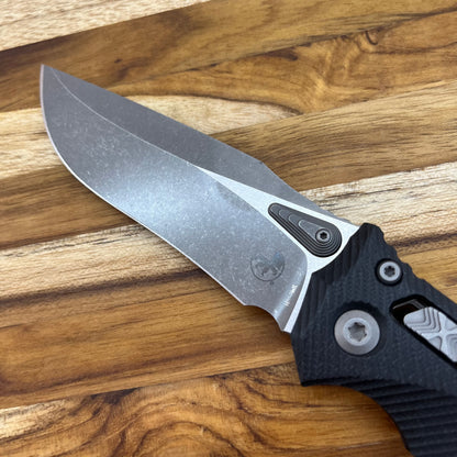 Microtech Amphibian 3.9" Apocalyptic Folding Knife w/ RAM-LOK & Fluted Black G10 Handle