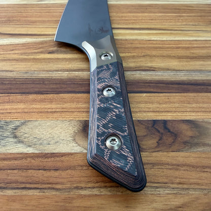 Microtech Signature Series Culinary 8" DLC Chef's Knife w/ Bronze Titanium Bolster & Livewire Carbon Fiber Handle