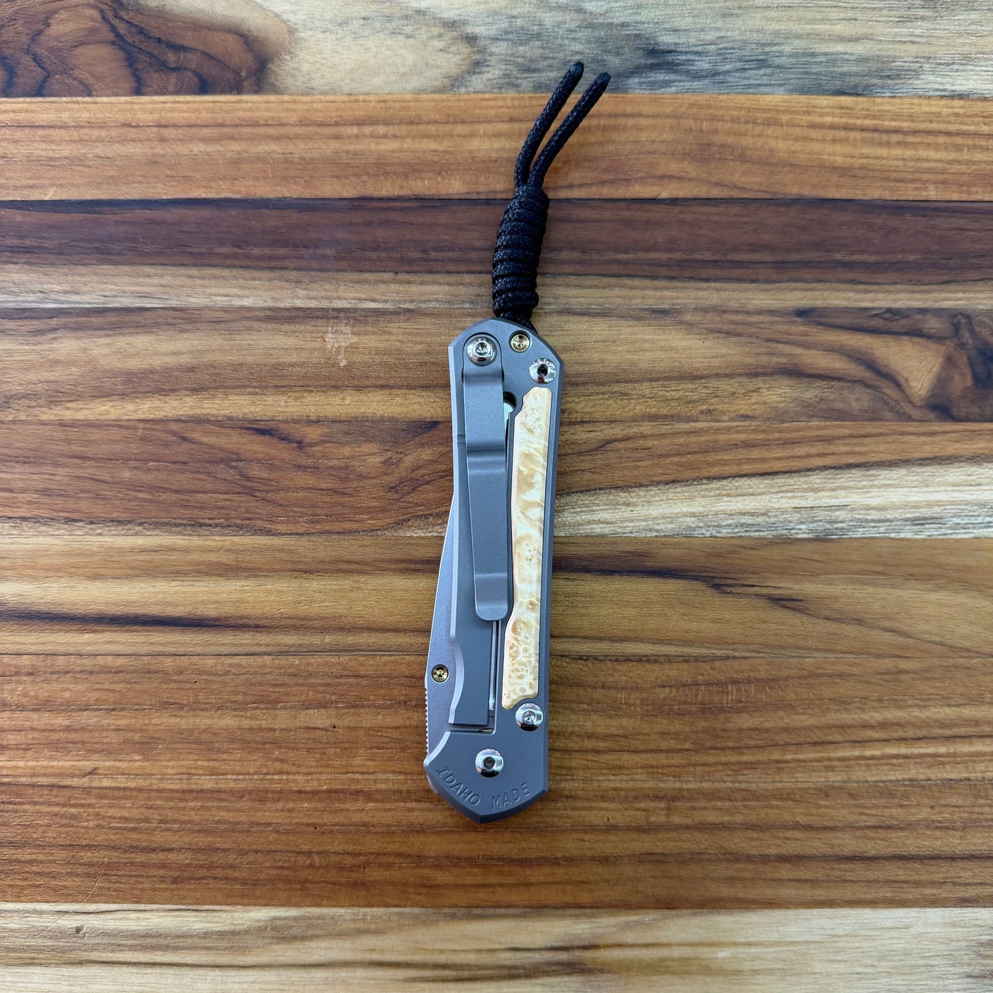 Chris Reeve Small Sebenza 31 3" Folding Knife w/ Polished Titanium Handle & Box Elder Maple Inlay