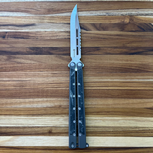 Maxace Shi Balisong 4.5" Butterfly Knife w/ Trainer Blade & Titanium/Carbon Fiber Handle