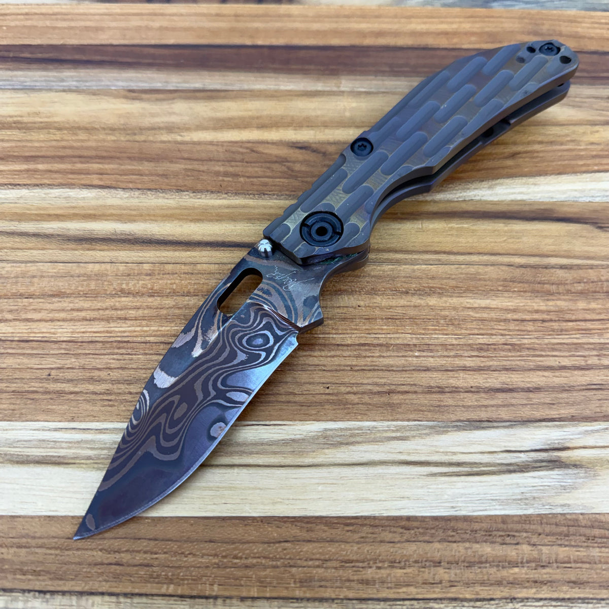 Dwyer Custom Goods BBNM 3" Folding Knife w/ Milled Thermal Antique Bronze Titanium Handle