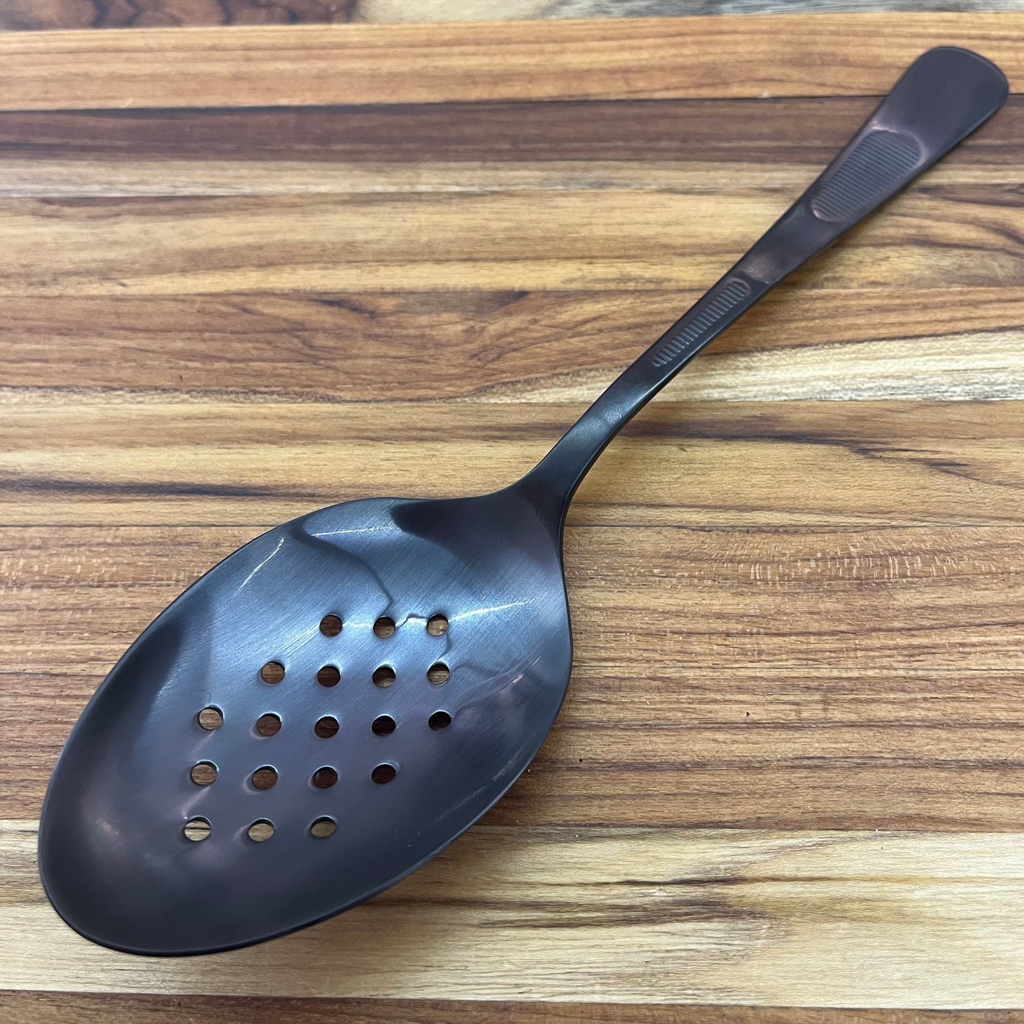Mercer Tool 9" Matte Black Perforated Bowl Plating Spoon
