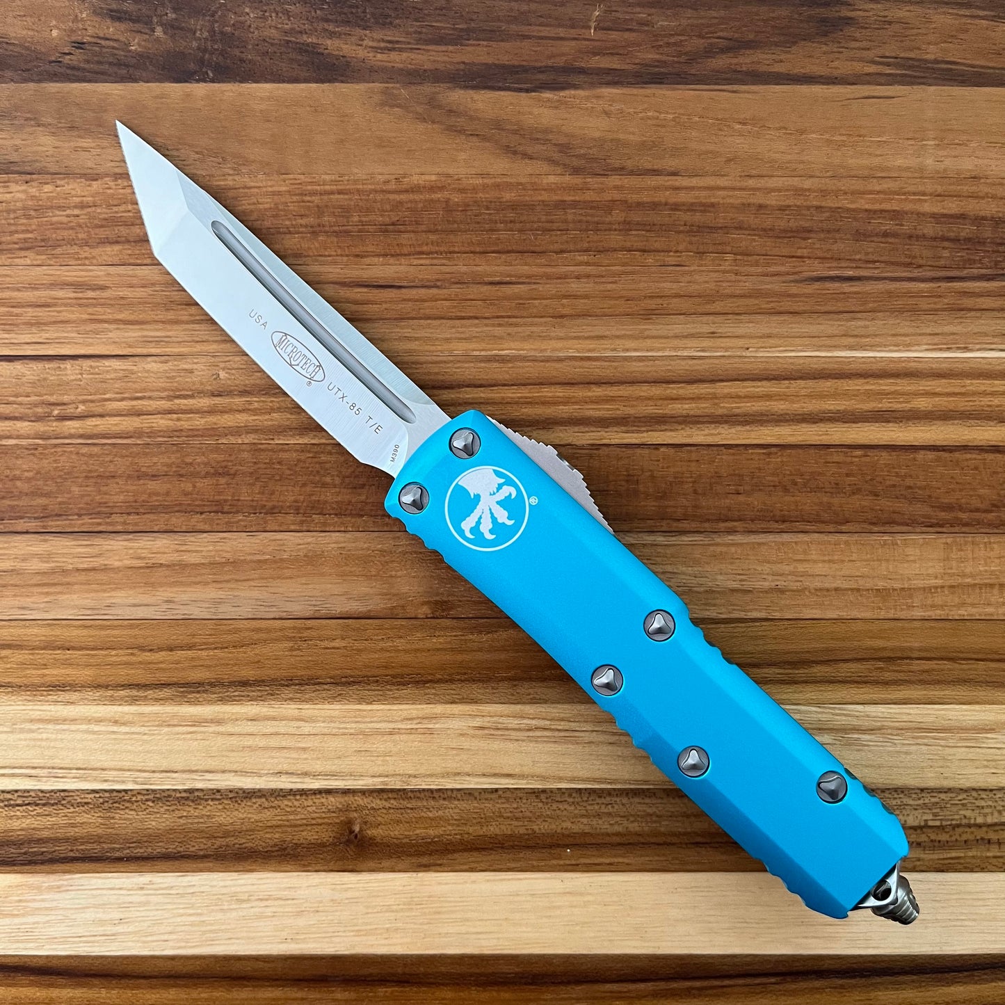 Microtech UTX-85 T/E 3" OTF w/ Turquoise Aluminum Handle