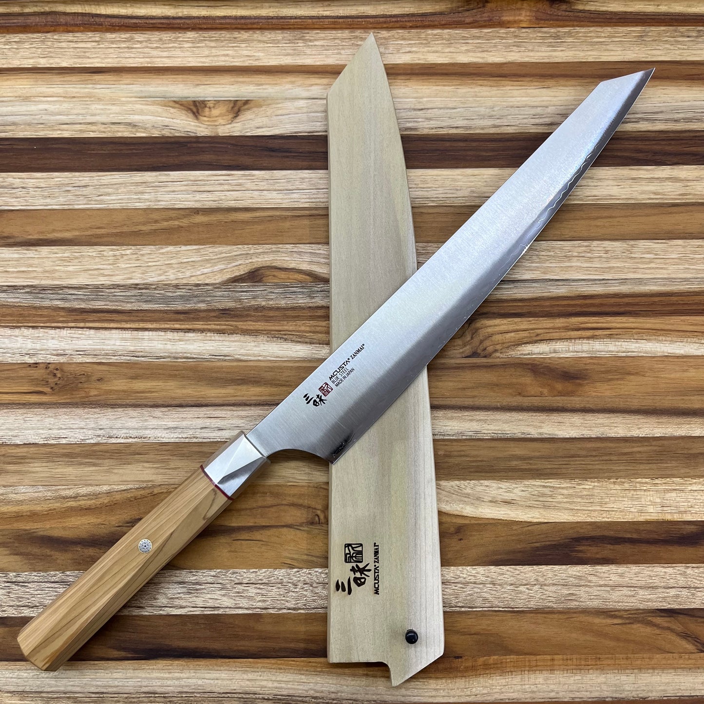 Mcusta Zanmai Beyond Blue 270mm (10.5") Natural Wood Sujihiki Saya w/ Pin