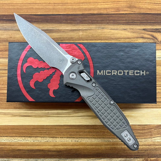Microtech Socom Ram-Lok S/E 4" Folding Knife w/ Natural Clear Frag Aluminum Handle