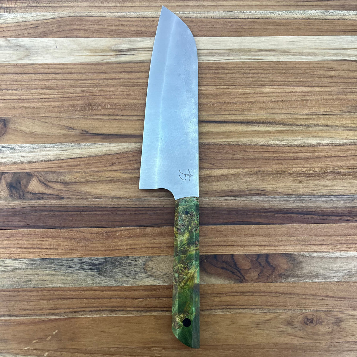 Running Man Forge Ready Series 170mm (6.75") Santoku w/ Green Maple Burl Handle