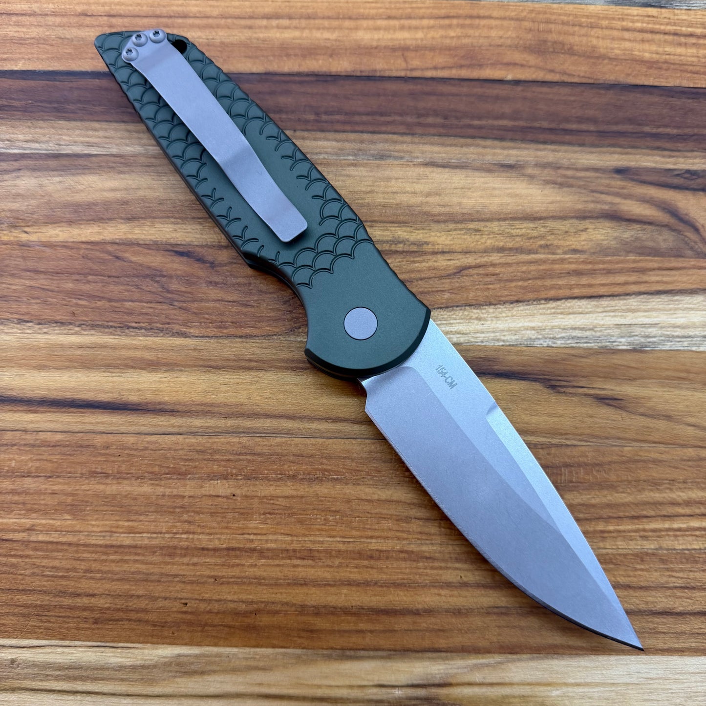 Pro-Tech TR-3 3.5" Auto w/ Green Fishscale Engraved Handle