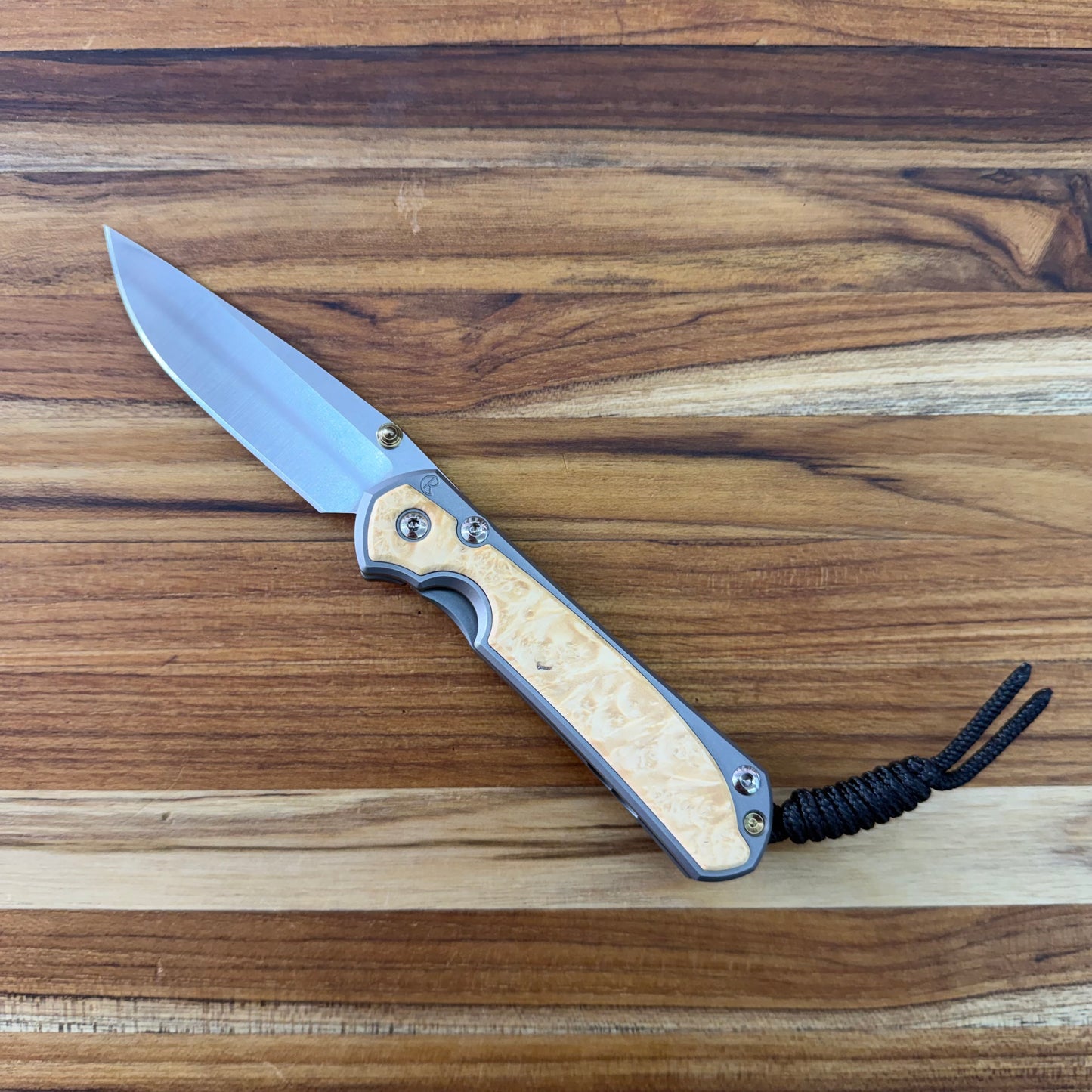 Chris Reeve Small Sebenza 31 3" Folding Knife w/ Polished Titanium Handle & Box Elder Maple Inlay