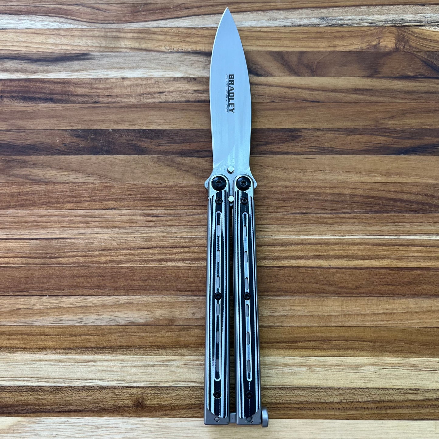 Bradley Cutlery Co Kimura Balisong 3.75" Butterfly Knife w/ Black and white Scale handle