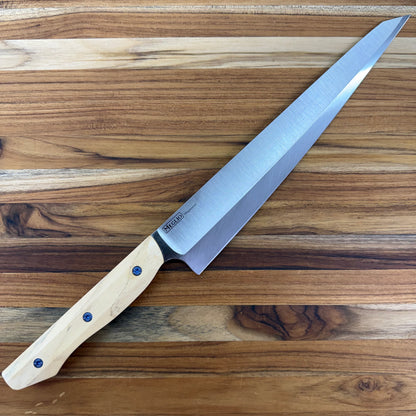Meglio Blade Show Custom 10" Satin K-Tip Sujihiki w/ S-Grind & Fiddleback Box Elder Handle